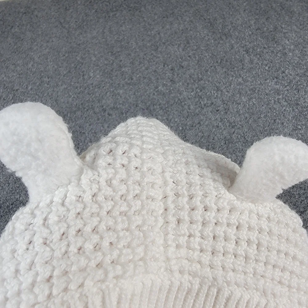 Carters Baby White Chunky Knit Hooded‎ Cardigan Sweater w/ Bear Ears 3M